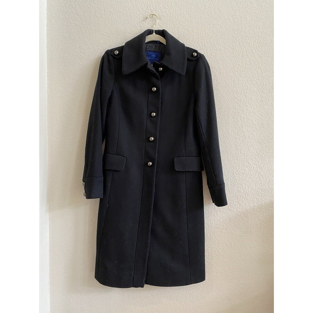 MARTIN + OSA Coat Women Sz Small Pea Coat Black Button Down Wool‎ Full Length